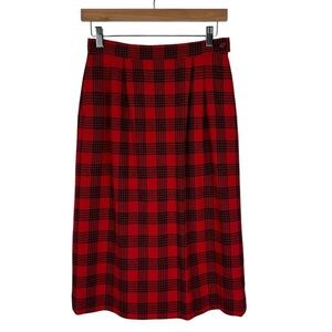 Vintage Pendleton Plaid Pleated Skirt S Red Black Wool Academia Old Money Preppy